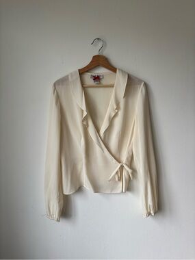 NWOT Tempesta Cream Wrap Blouse with Ruffle Collar